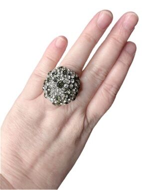 Crystal Pavé Dome Cocktail Ring - Silver and Clear